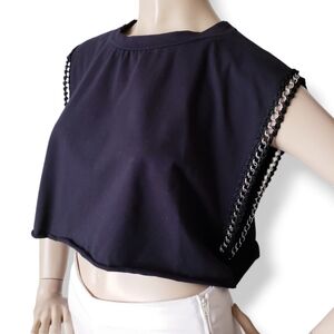 Jella C Black Chainlink Trim Crop Top Size Small